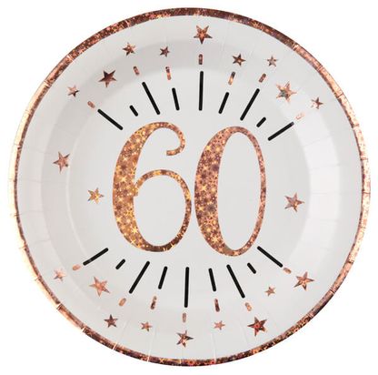 Tányér 60. születésnap rózsaszín-arany 22cm 10db