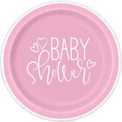 Tányér Baby Shower rózsaszín 23cm 8db