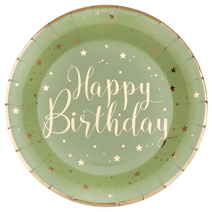 Tányér Happy Birthday zöld-arany 23cm 10db