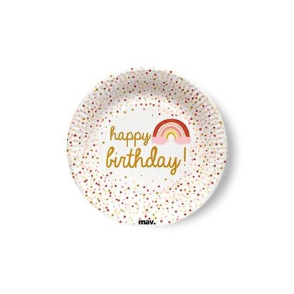Kistányér Happy Birthday Rosegold szivárvány 18cm 8db