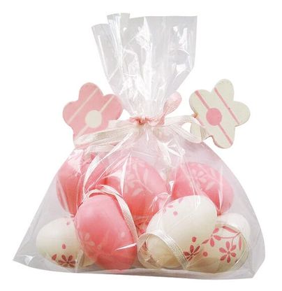Húsvéti tojások virágokkal fehér-rózsaszín 4cm 8db