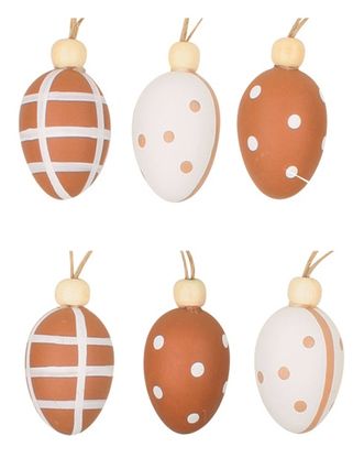 Húsvéti tojások fehér-barna, gyöngyel 4cm 6db