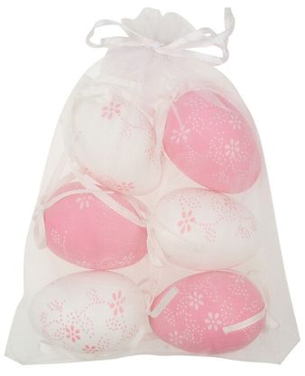 Húsvéti tojások virágokkal fehér-rózsaszín 6cm 6db