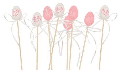 Húsvéti tojás pálcán fehér-rózsaszín virágok 4cm