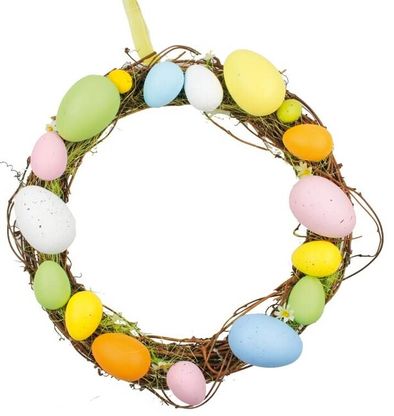 Húsvéti fonott koszorú színes tojásokkal 25cm