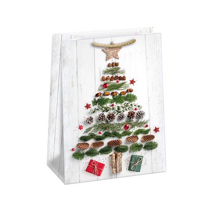 Karácsonyi ajándéktáska Karácsonyfa tűlevelek és tobozok 23x32x12,5cm