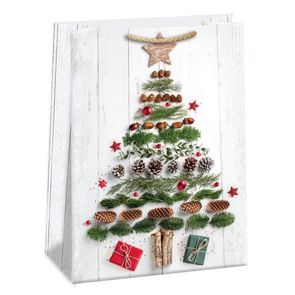 Karácsonyi ajándéktáska Karácsonyfa tűlevelek és tobozok 34,5x48cm
