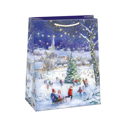 Karácsonyi ajándéktáska Karácsonyfa a jégpályán 29x38x13cm