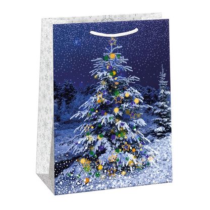 Karácsonyi ajándéktáska Karácsonyfa csillagokkal 34,5x48cm