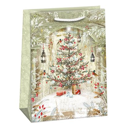 Karácsonyi ajándéktáska Karácsonyfa az erdőben 34,5x48x13cm