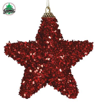 Karácsonyi csillag piros csillámos 4db 6cm