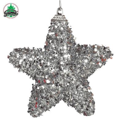 Karácsonyi csillag ezüst csillámos 4db 6cm