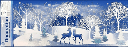 Karácsonyi ablakfólia Szarvas az erdőben 53x21cm