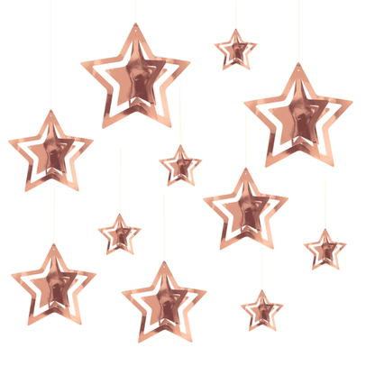 Függődekoráció Rózsaszín-arany csillagok 3D hatással 11db