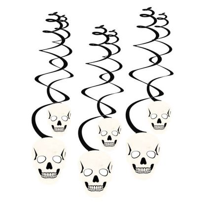 Függő spirális Halloween koponyák 60cm 6db